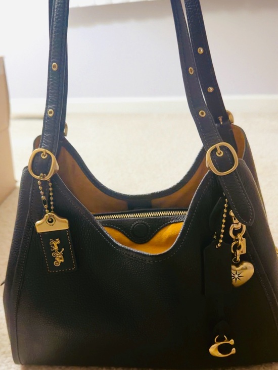 Coach Handbags - Coach Black Pebbled Leather BELLA/LORI Shoulder Bag with Gold Accents